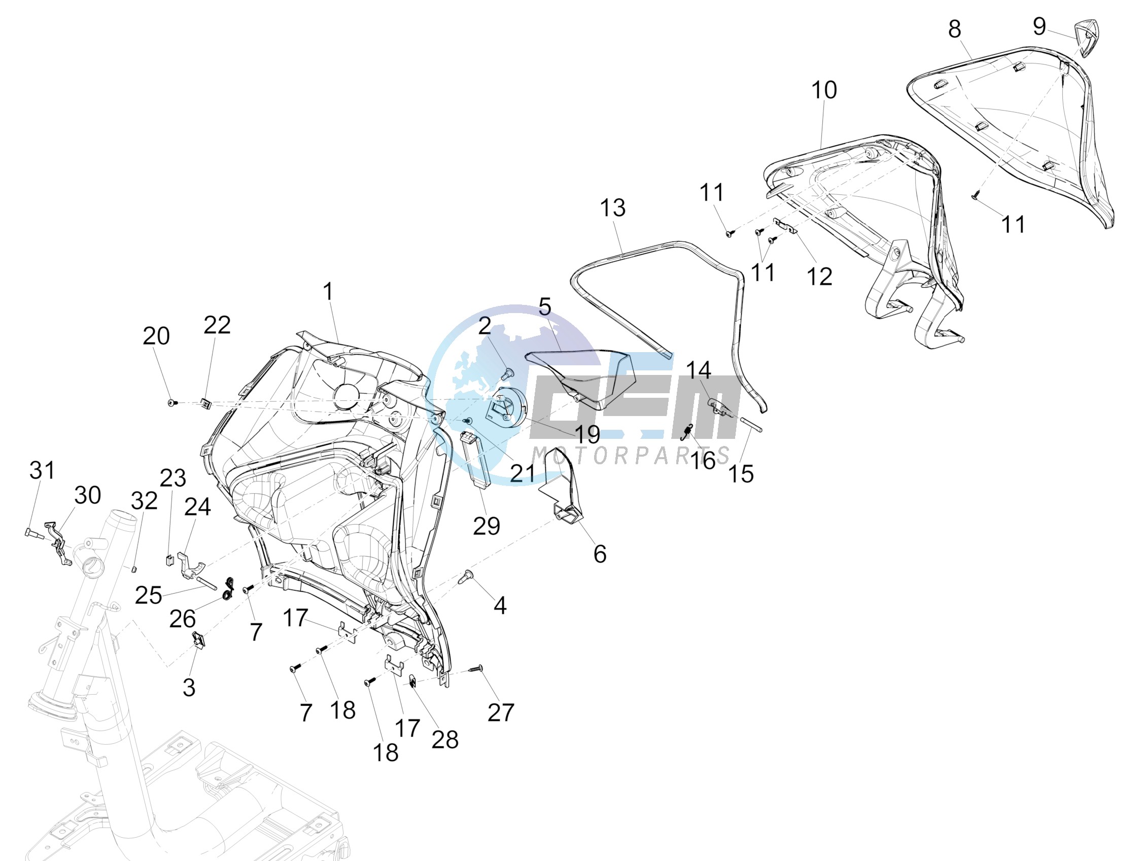 Front glove-box - Knee-guard panel