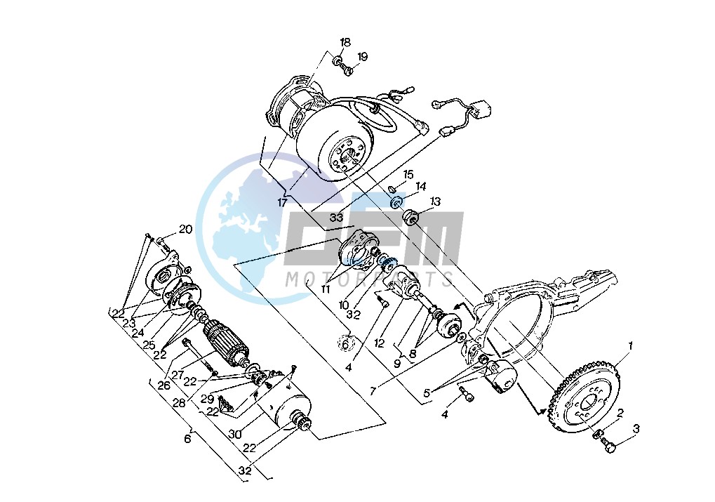 FLYWHEEL-STARTING MOTOR