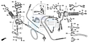 TRX250TM FOURTRAX RECON drawing HANDLE LEVER/SWITCH/CABLE ('05)