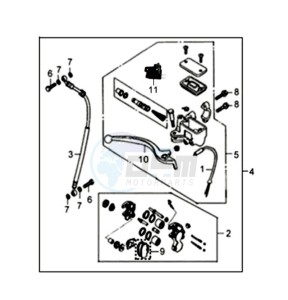 FIDDLE II 50 25KMH OLD ENGINE drawing VOORBRAKE CALIPER / BRAKE LEVER /BRAKE LINES