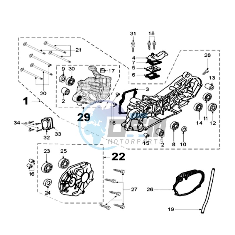 CRANKCASE WITH SHORT MOUNT RUBBERS