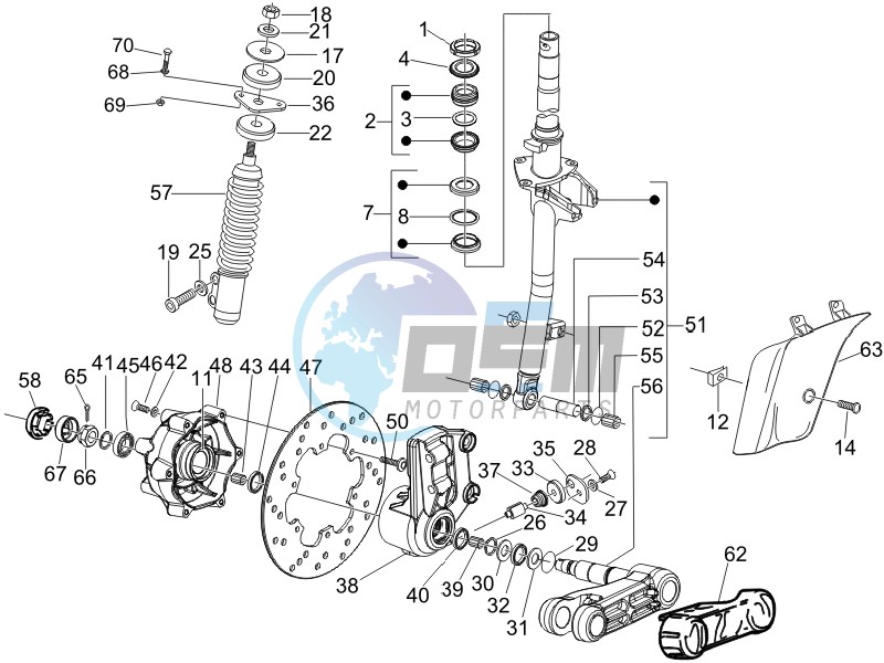 Fork - steering tube - Steering bearing unit