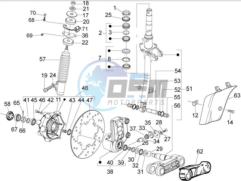 Fork - steering tube - Steering bearing unit