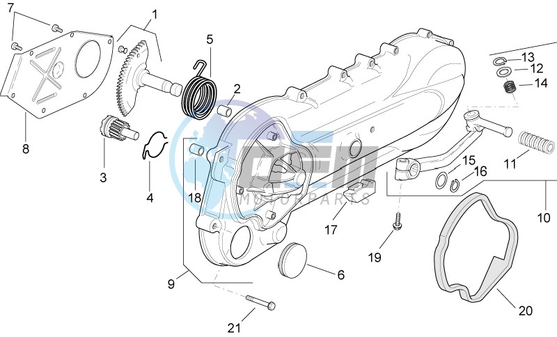 Clutch side cover - K-start assy.gear