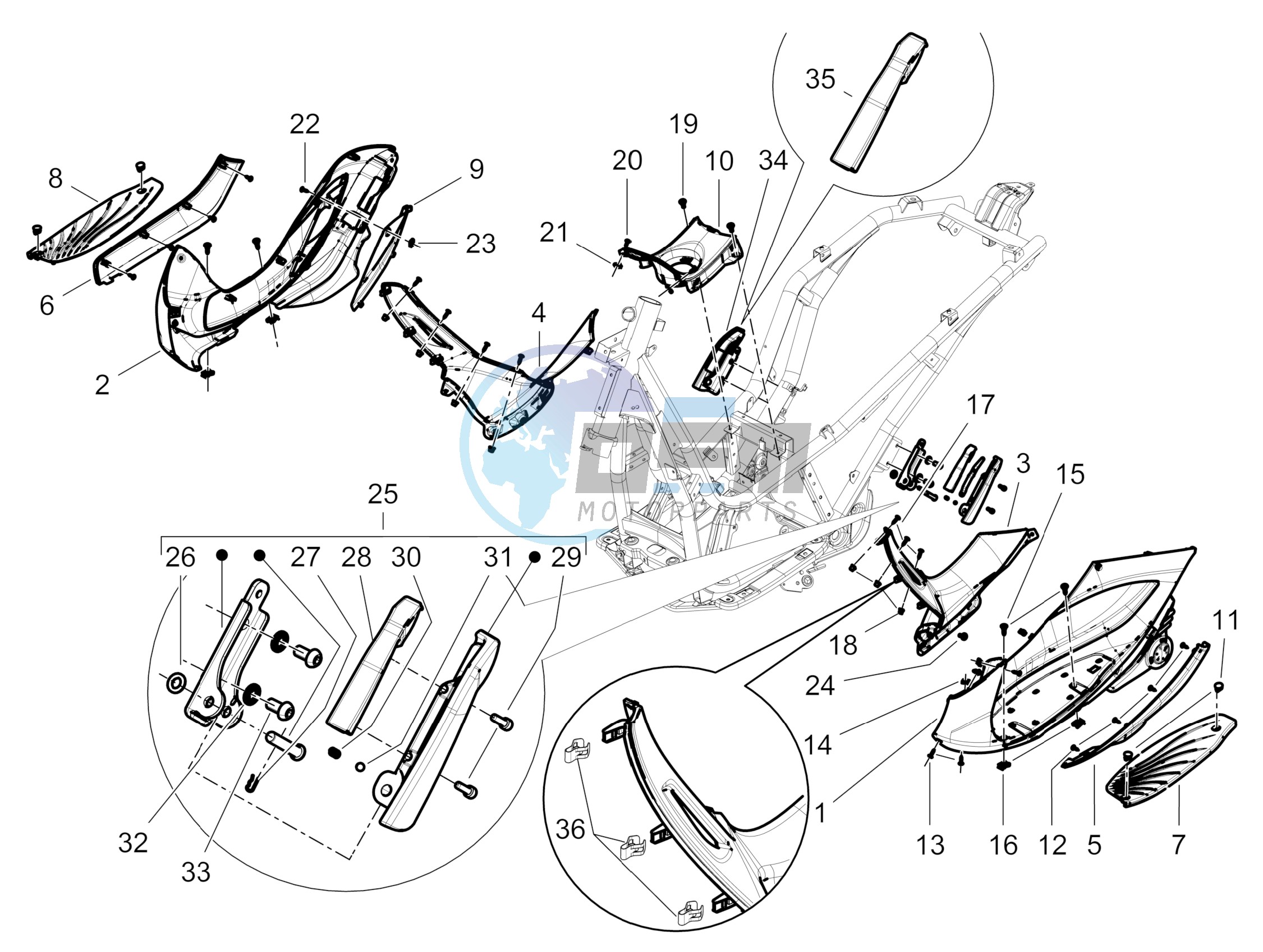 Central cover - Footrests