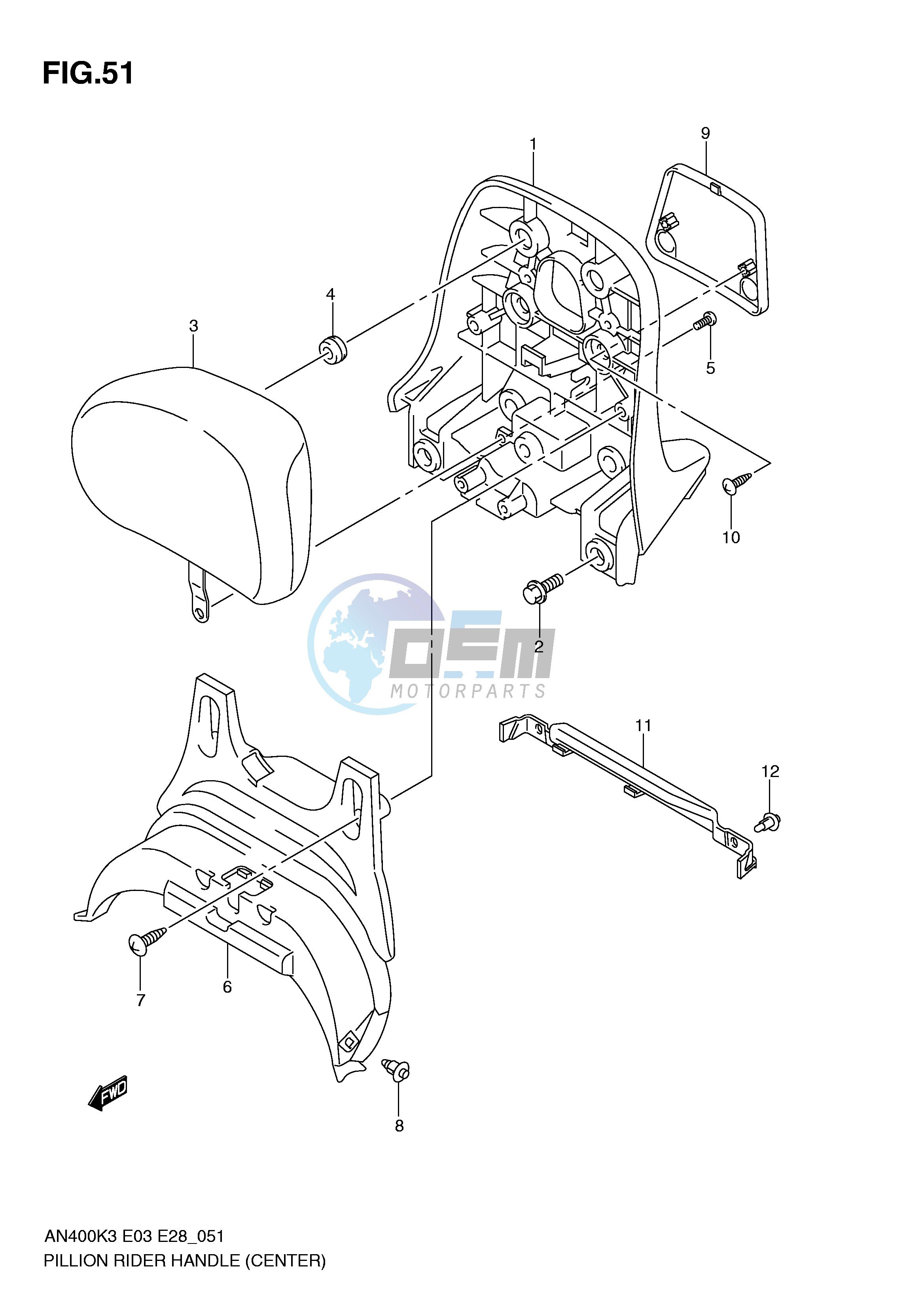 PILLION RIDER HANDLE (CENTER)(MODEL K3)