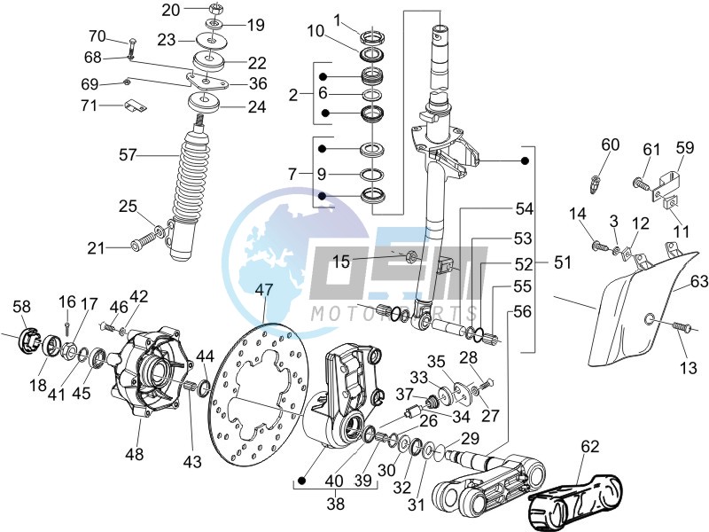 Fork - steering tube - Steering bearing unit