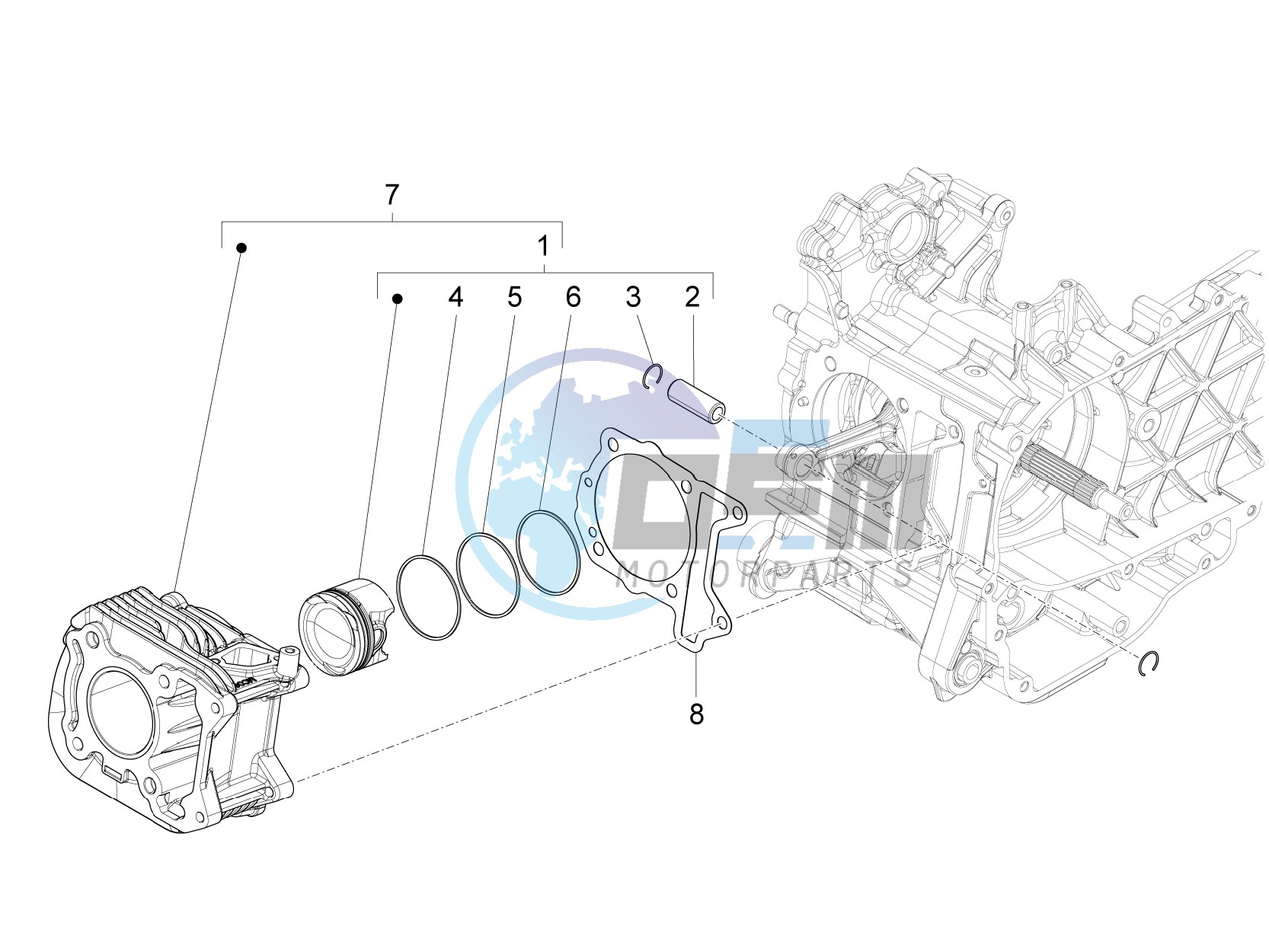 Cylinder-piston-wrist pin unit