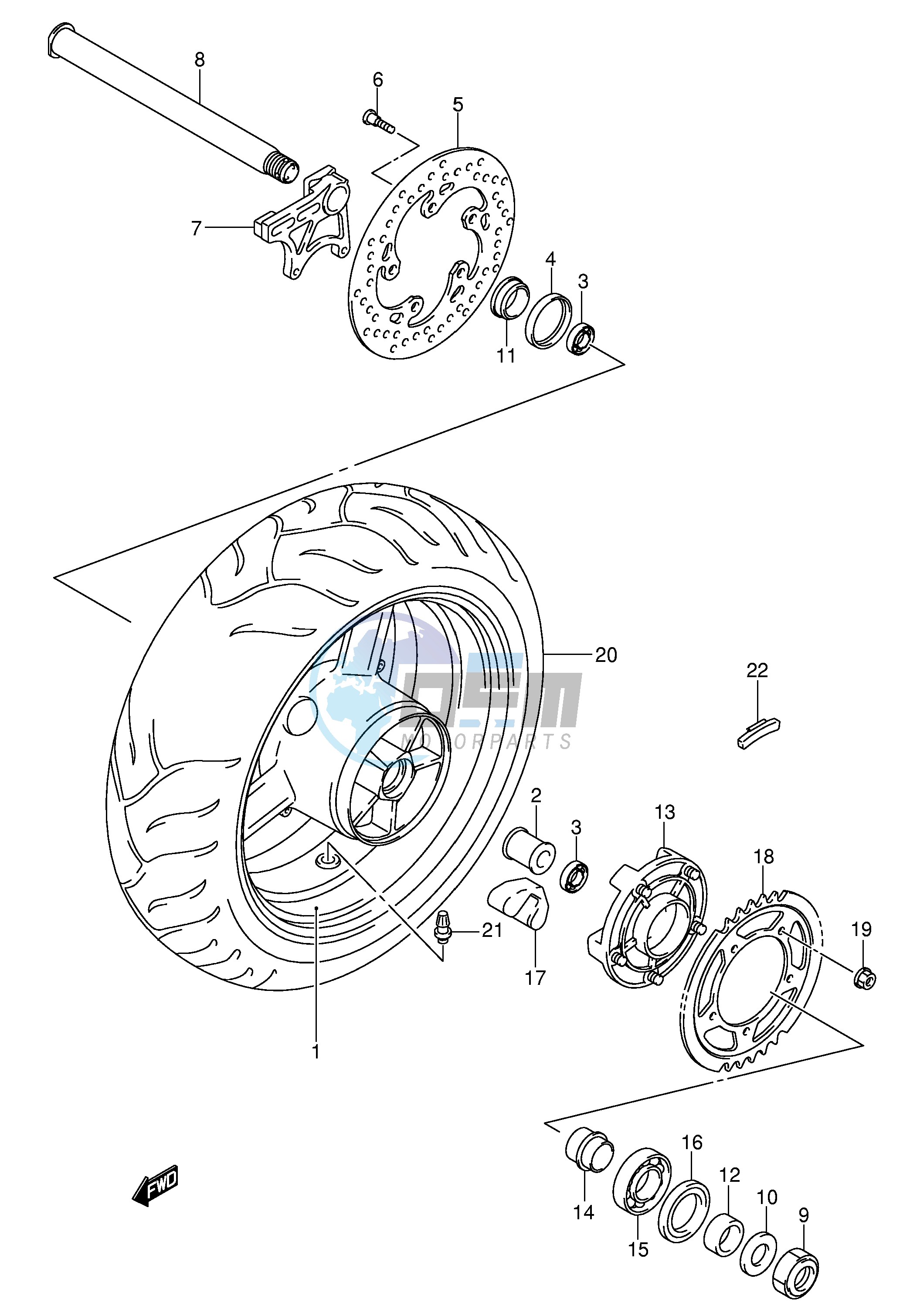 REAR WHEEL (GSX-R750K4 U2K4 K5 U2K5)