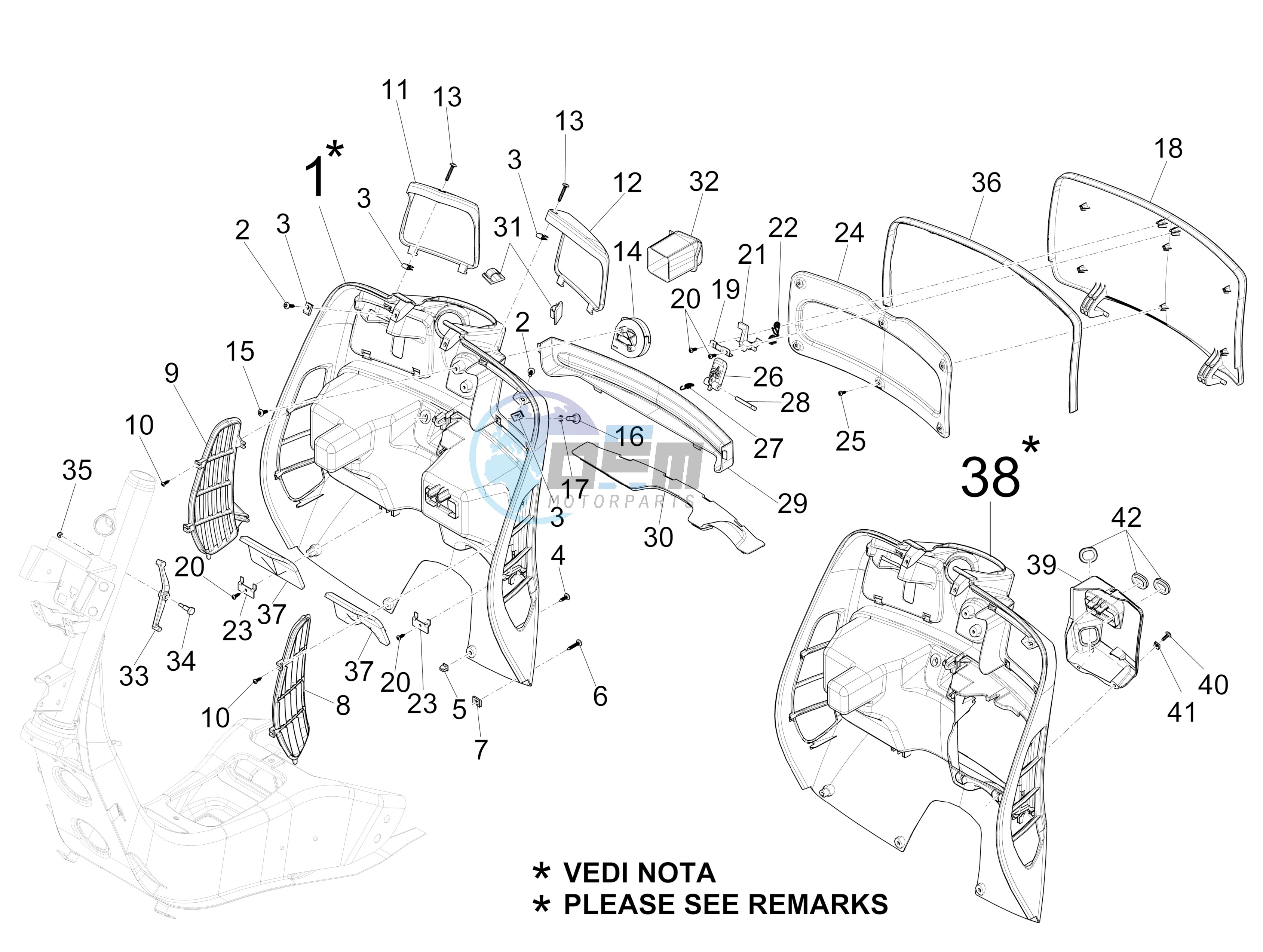 Front glove-box - Knee-guard panel