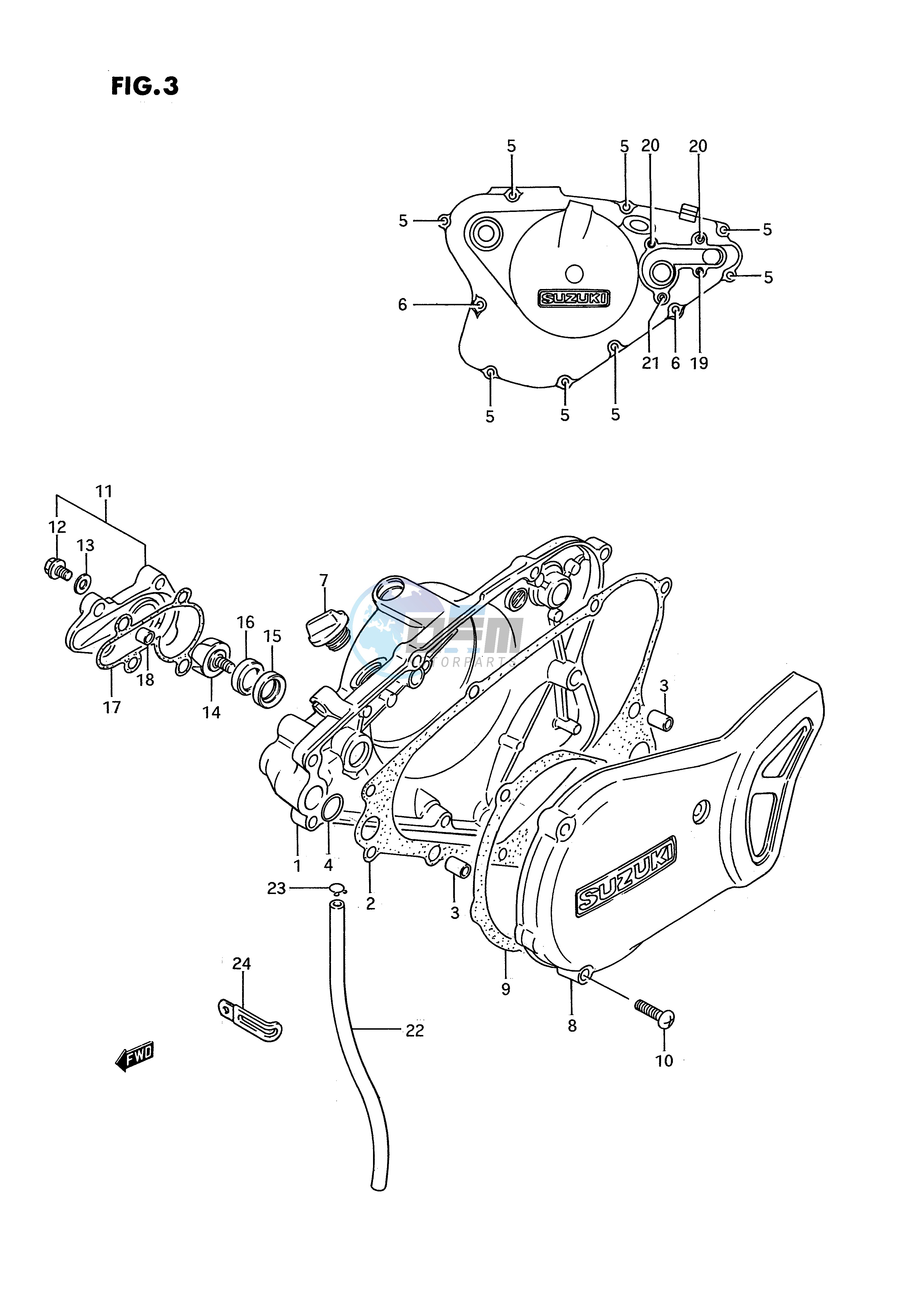 CRANKCASE COVER - WATER PUMP (MODEL G H J)