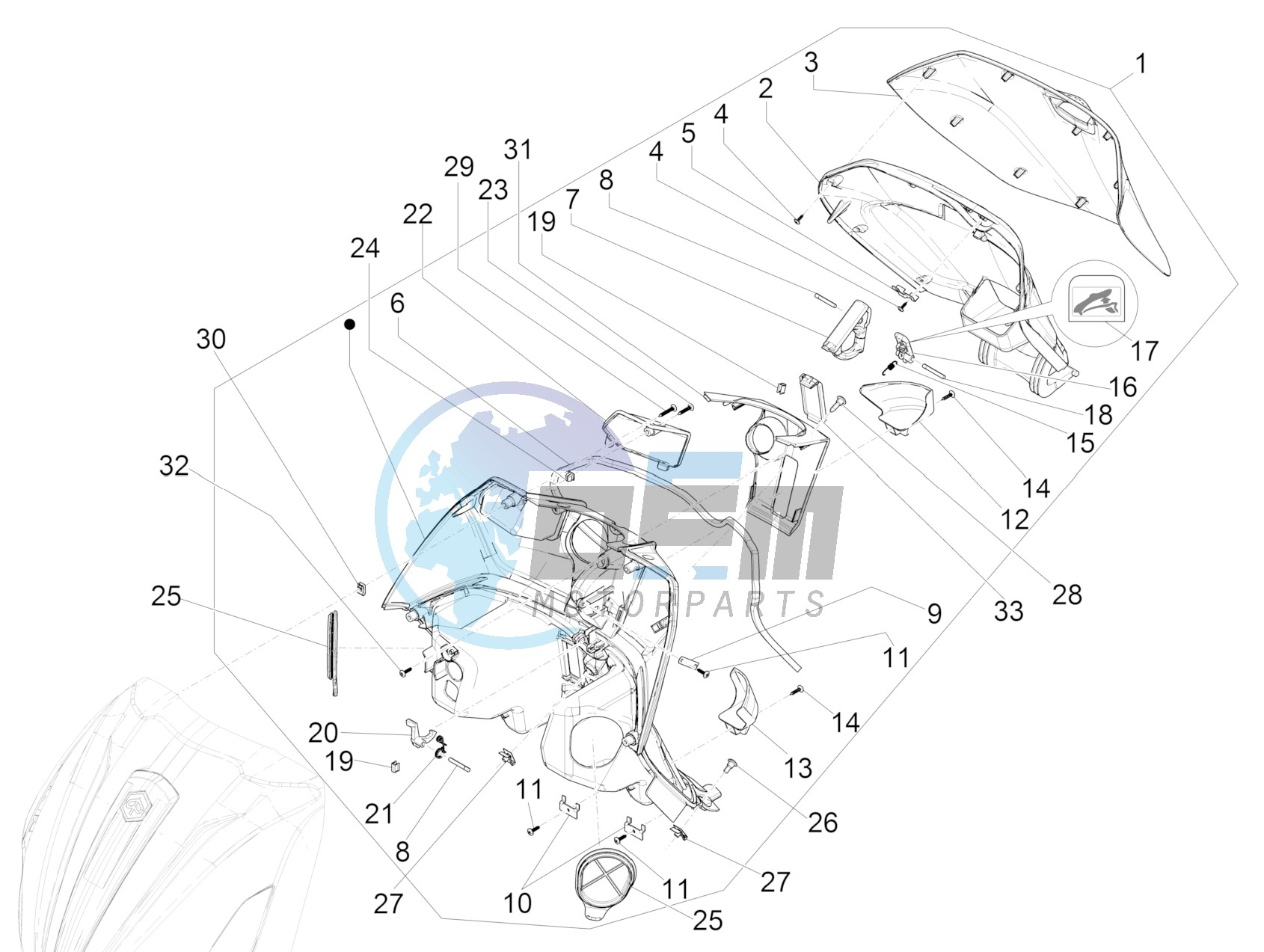 Front glove-box - Knee-guard panel