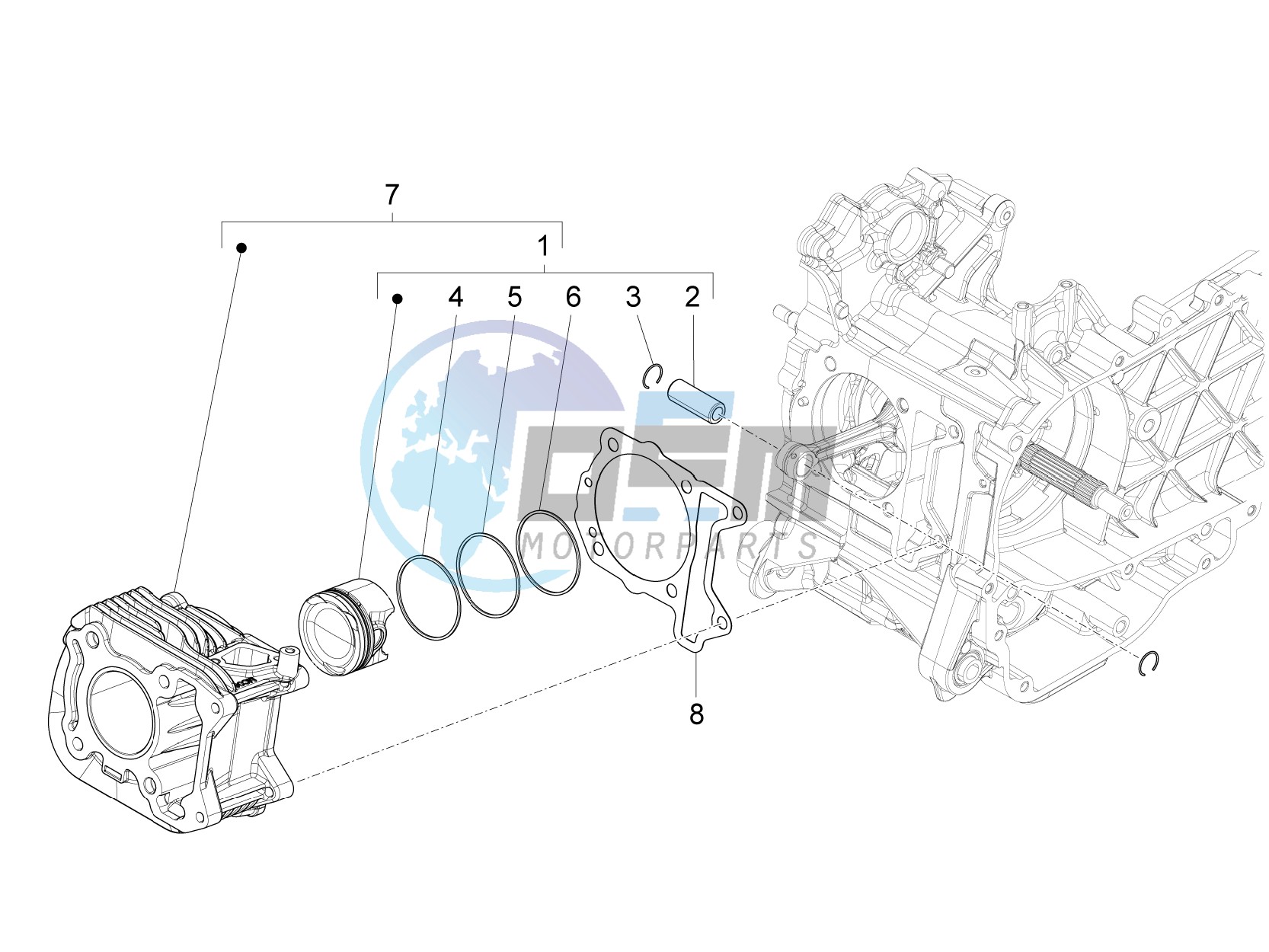 Cylinder-piston-wrist pin unit