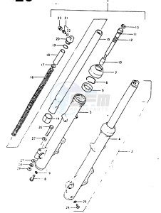 GSX1100 (T-X) drawing FRONT FORK (GSX1100T ~F.NO.100130)