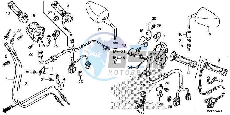 SWITCH/ CABLE/ MI RROR (VFR1200XD/ XDA/ XDL/ XDS)