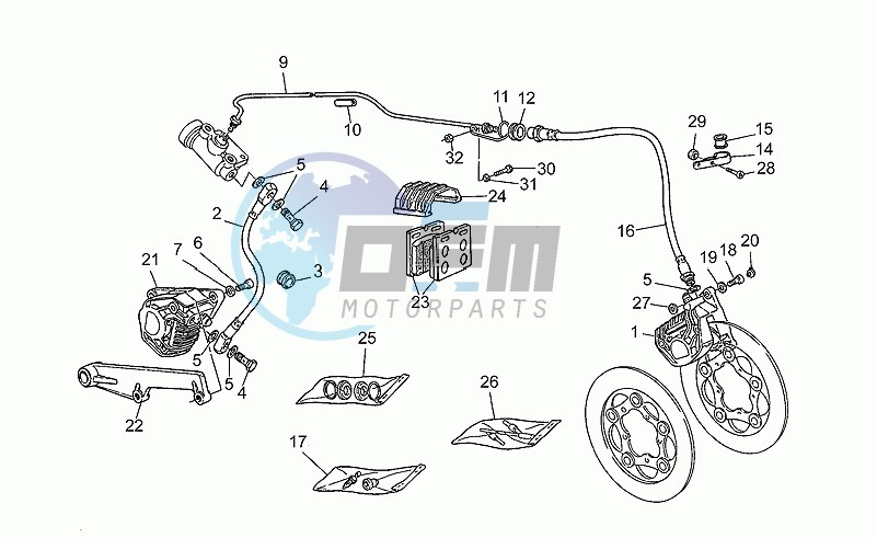 Front lh/rear brake system