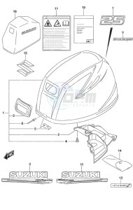 DF 25A drawing Engine Cover Remote Control Tiller Handle w/Power Tilt