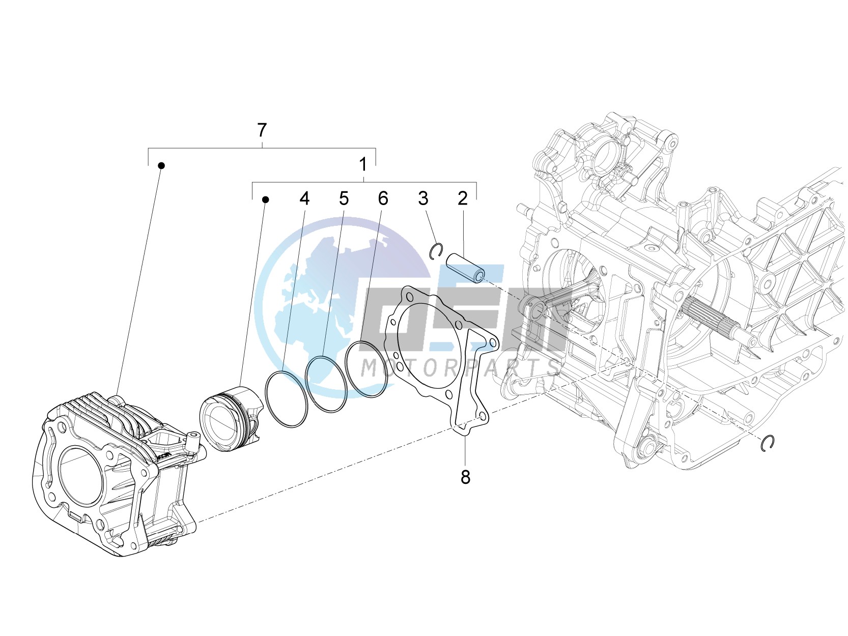 Cylinder-piston-wrist pin unit