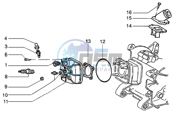 Cylinder head - Cooling hood - Inlet and induction pipe