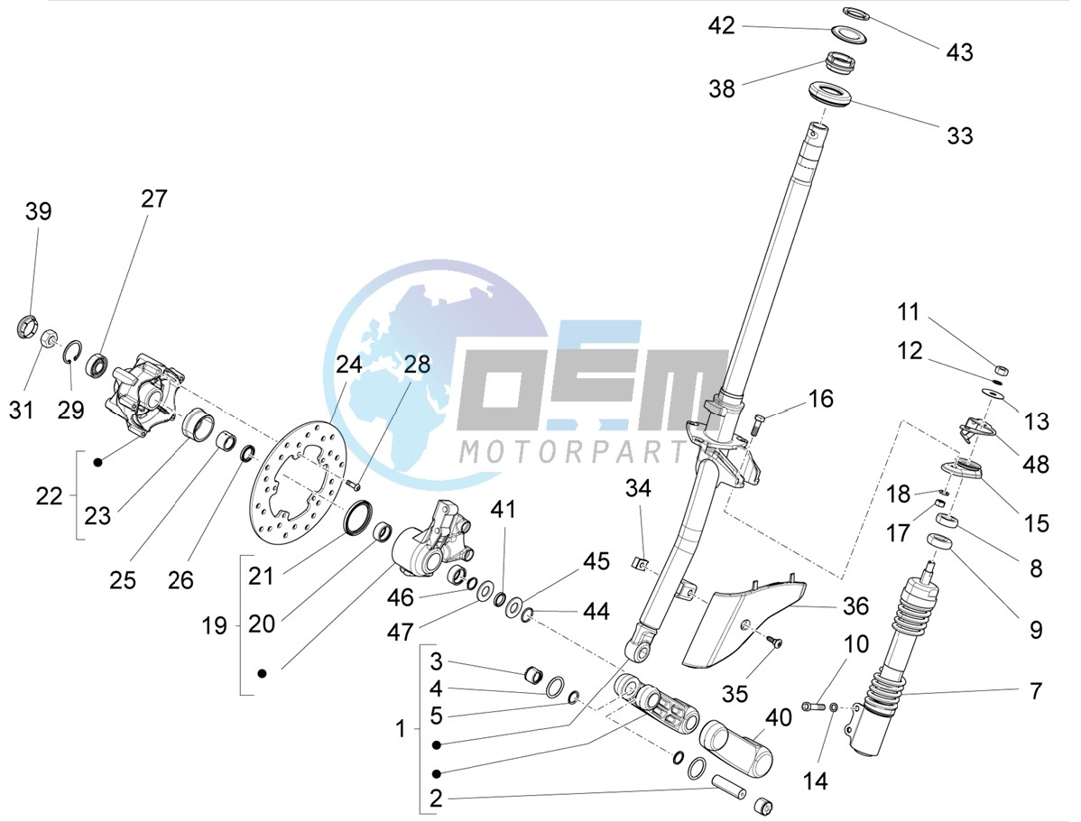 Fork/steering tube - Steering bearing unit