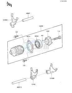 KX 125 E [KX125] (E2) [KX125] drawing GEAR CHANGE DRUM & FORKS