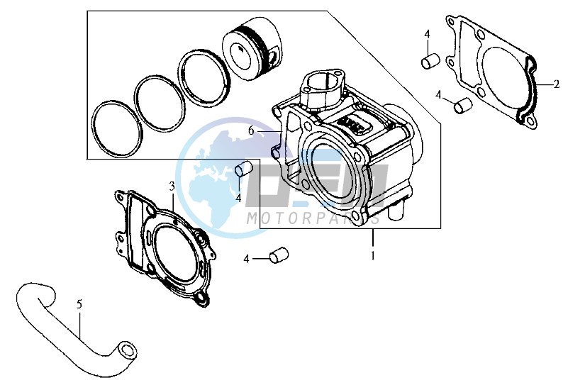 CYLINDER MET PISTON / CYLINDER GASKETS TOP AND BOTTOM