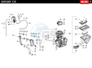 CENTURY-125-E4-GREY drawing RADIATOR - AIR FILTER - COMPLETE ENGINE