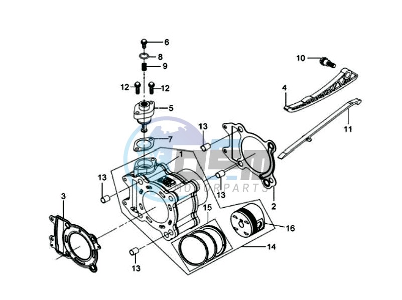 CYLINDER MET PISTON / CYLINDER GASKETS TOP AND BOTTOM