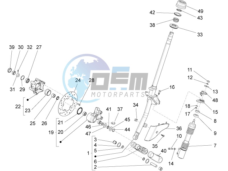 Fork - steering tube - Steering bearing unit