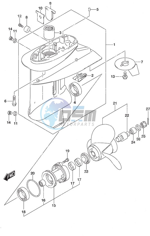 Gear Case Remote Control Tiller Handle w/Power Tilt