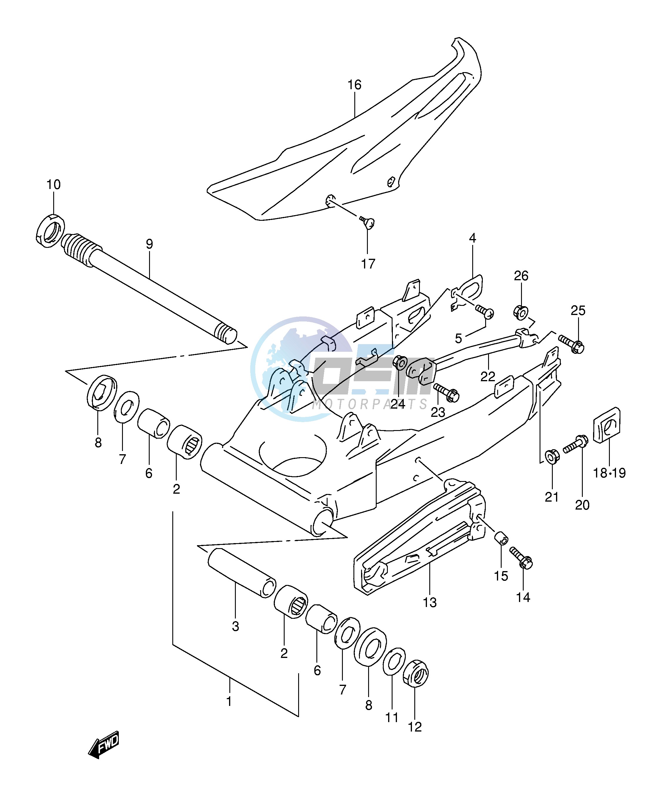 REAR SWINGING ARM (MODEL W X Y K1 E18,E22,E24)