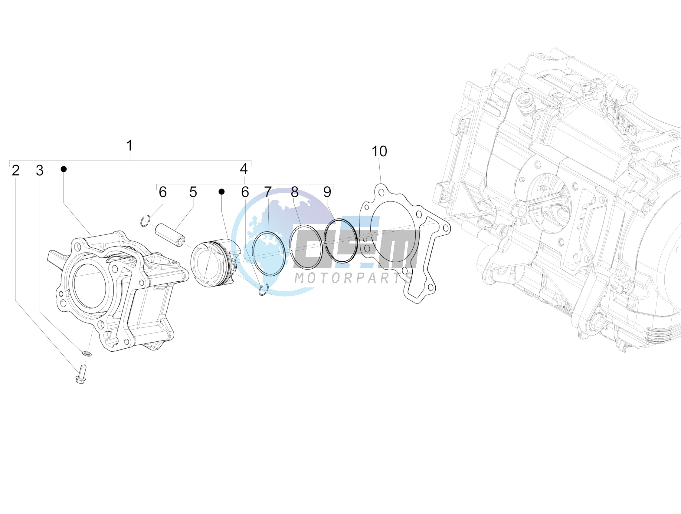 Cylinder-piston-wrist pin unit