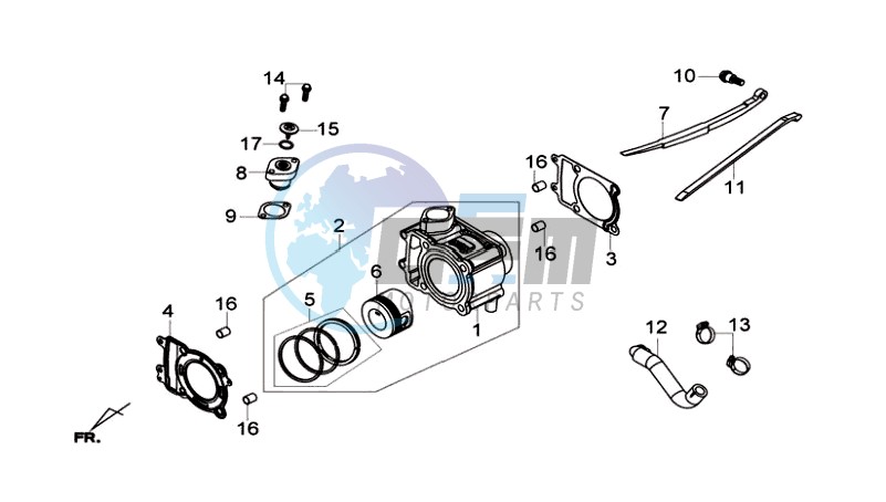 CYLINDER MET PISTON / CYLINDER GASKETS TOP AND BOTTOM