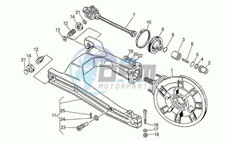 Swing arm-rear wh., spokes