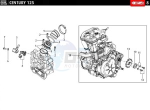 CENTURY-125-E4-GREY drawing FUEL INJECTION SYSTEM - FULL ENGINE - GEAR BOX SPROCKET  EURO4