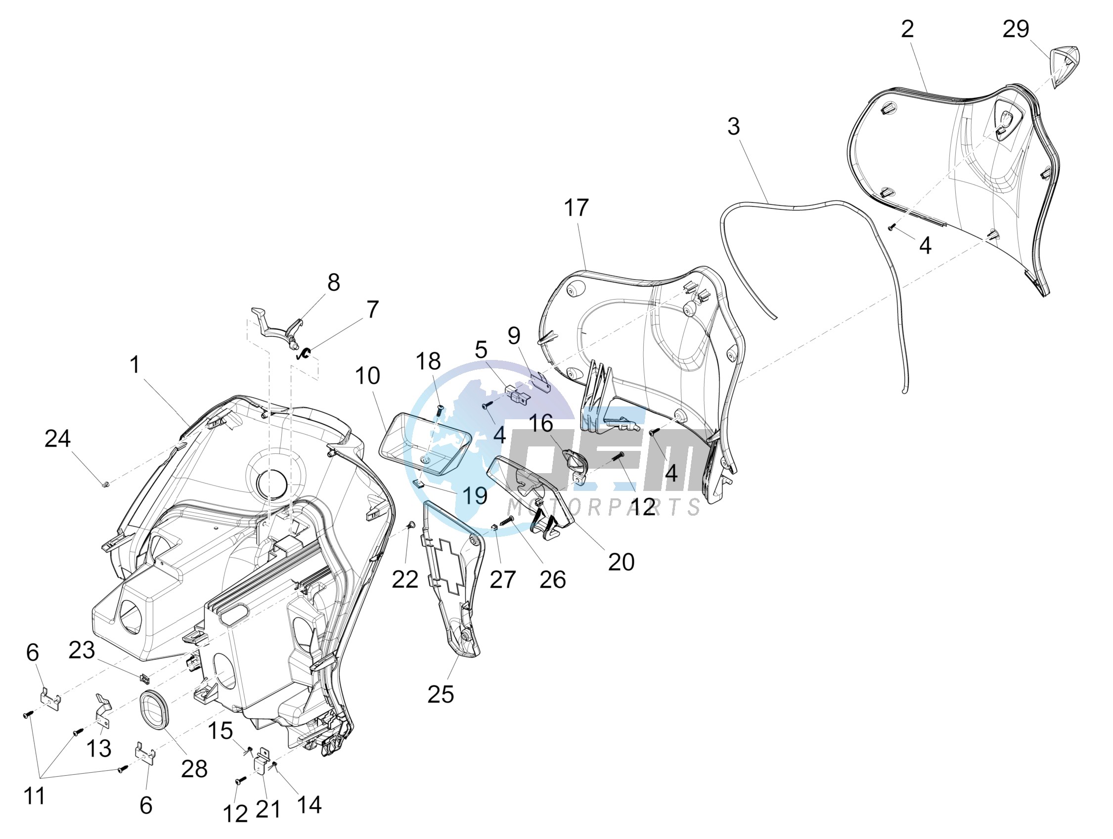 Front glove-box - Knee-guard panel