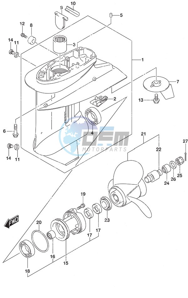 Gear Case Remote Control Tiller Handle w/Power Tilt