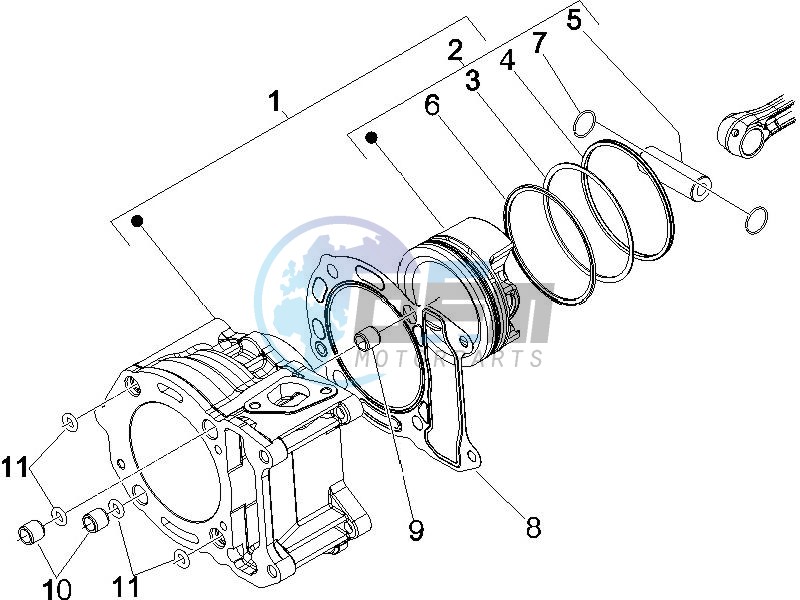 Cylinder-piston-wrist pin unit