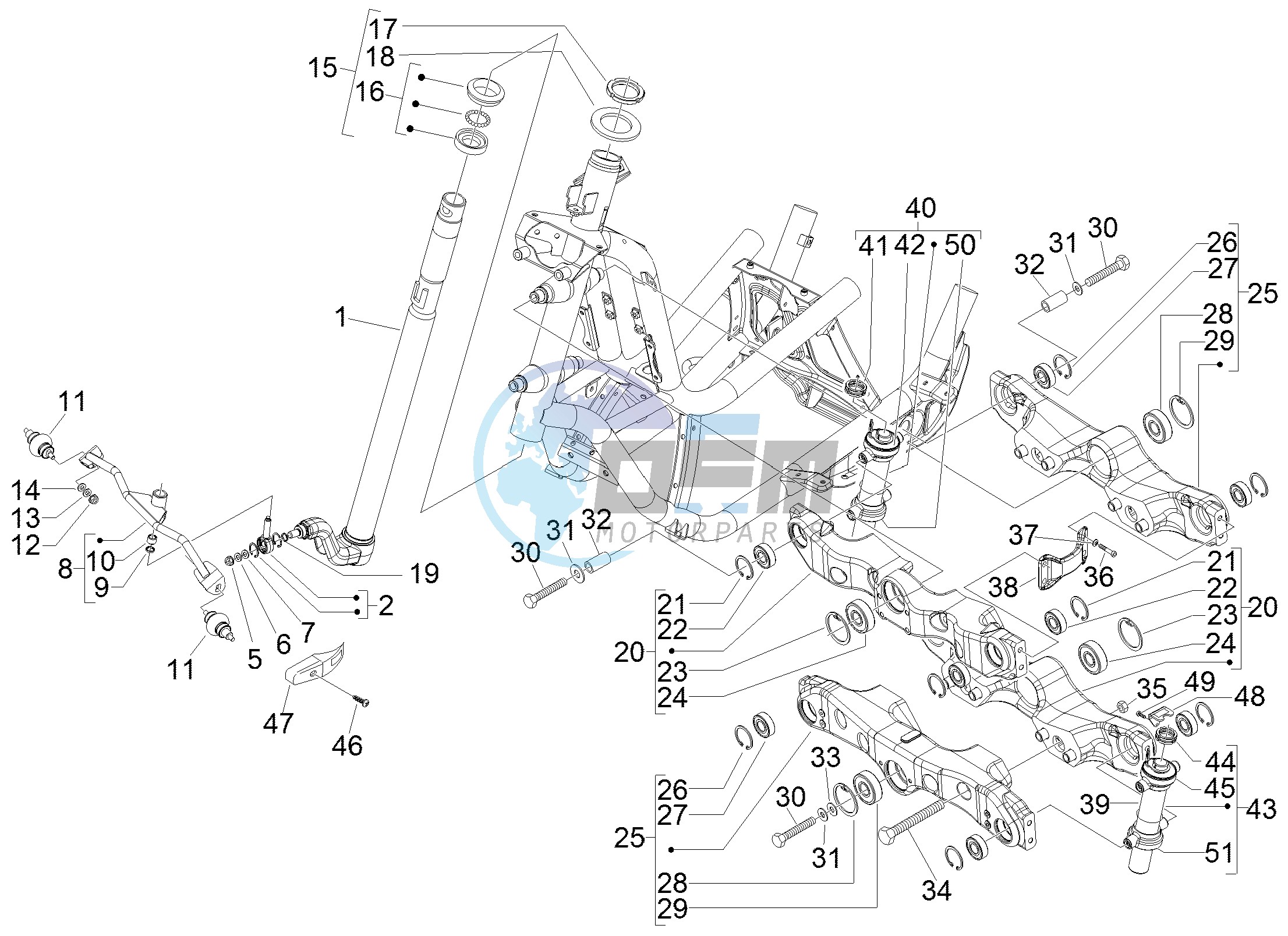 Fork steering tube - Steering bearing unit