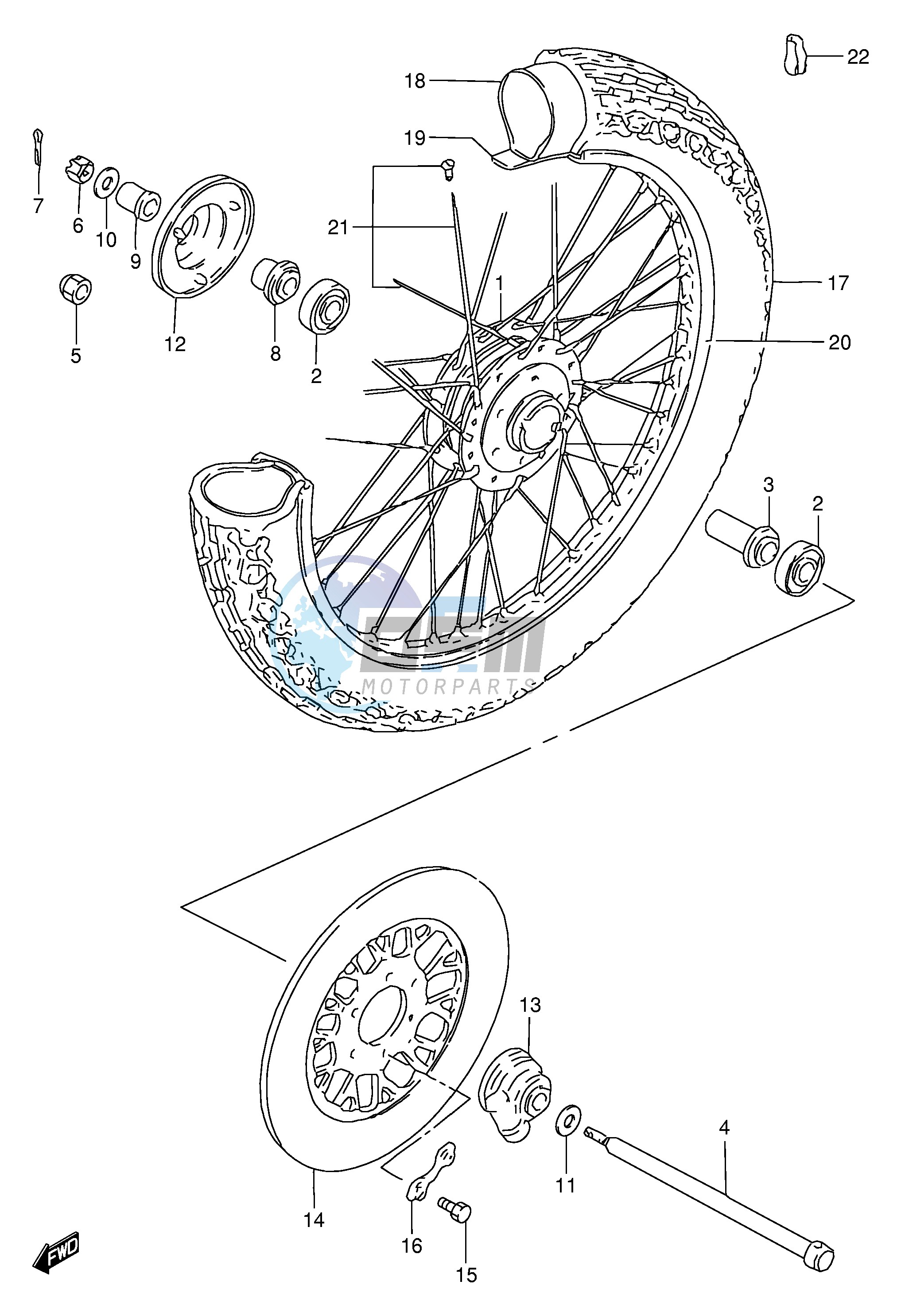 FRONT WHEEL (GN250F J K L M N P R)