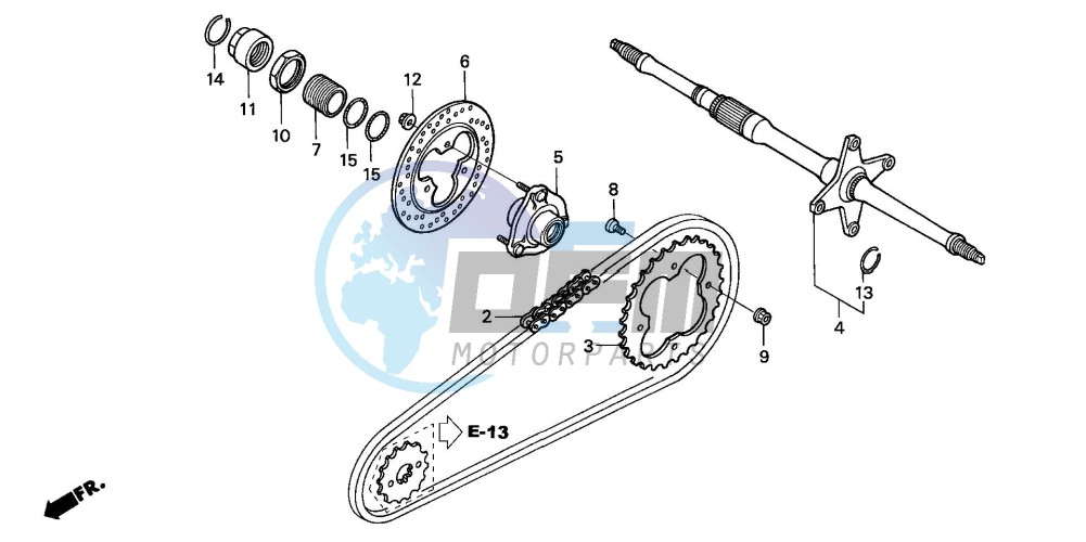 REAR WHEEL AXLE/ DRIVE CHAIN