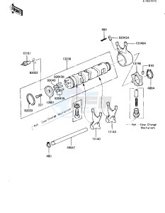 KZ 550 D [GPZ] (D1) [GPZ] drawing GEAR CHANGE DRUM & FORKS