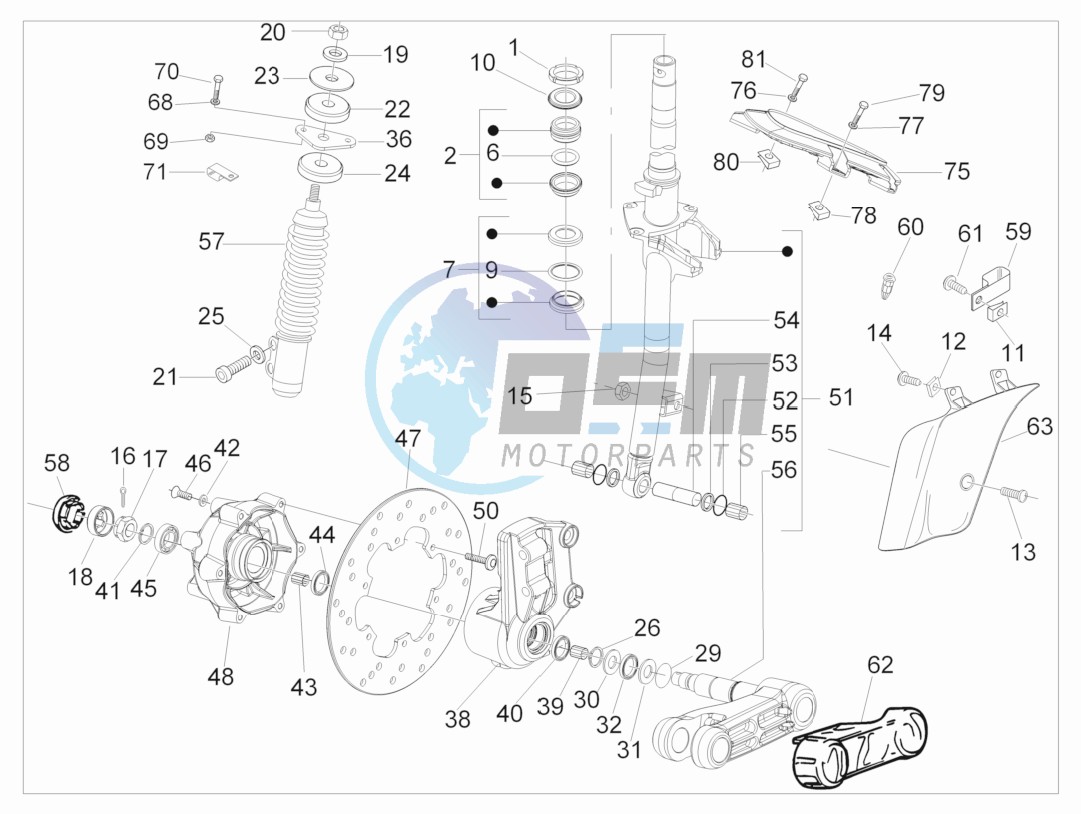 Fork - steering tube - Steering bearing unit