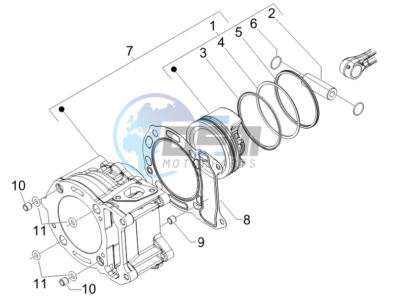 Cylinder - Piston - Wrist pin unit