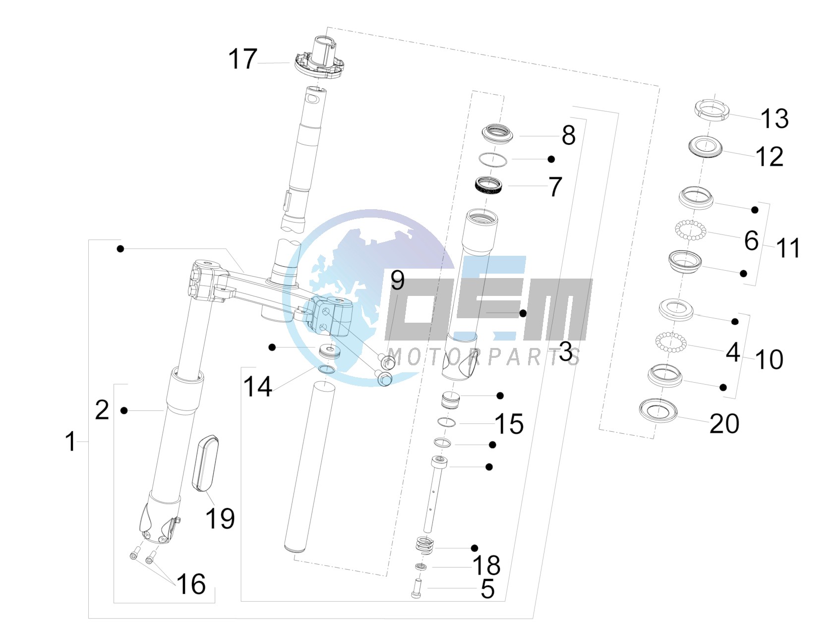 Fork/steering tube - Steering bearing unit