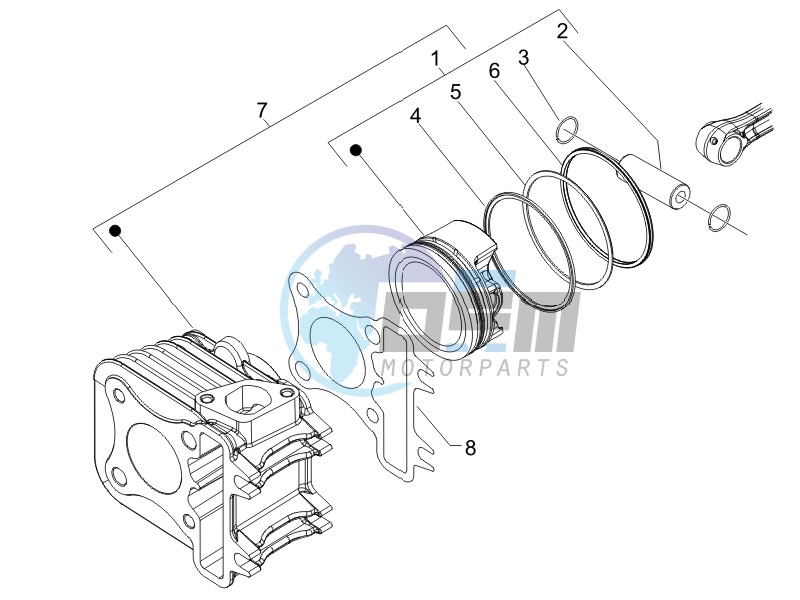 Cylinder-piston-wrist pin unit