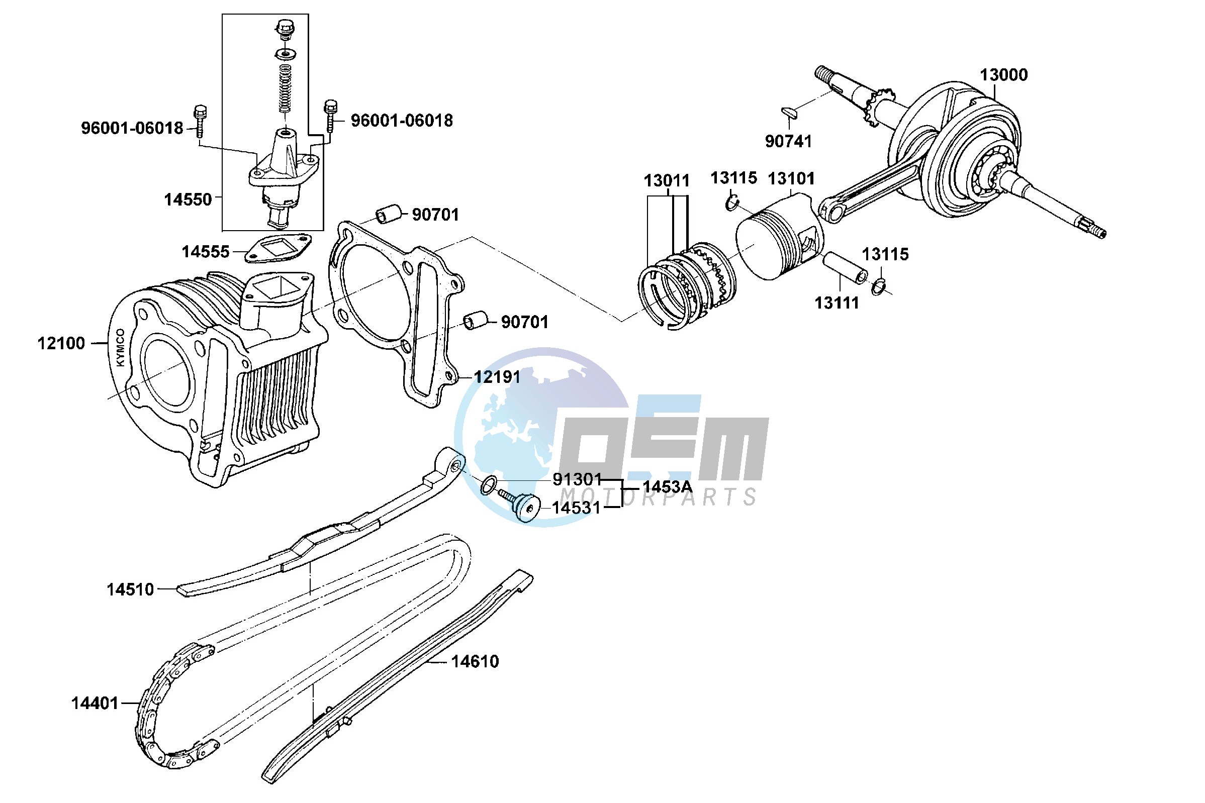 Cylinder  - Piston  - Crankshaft