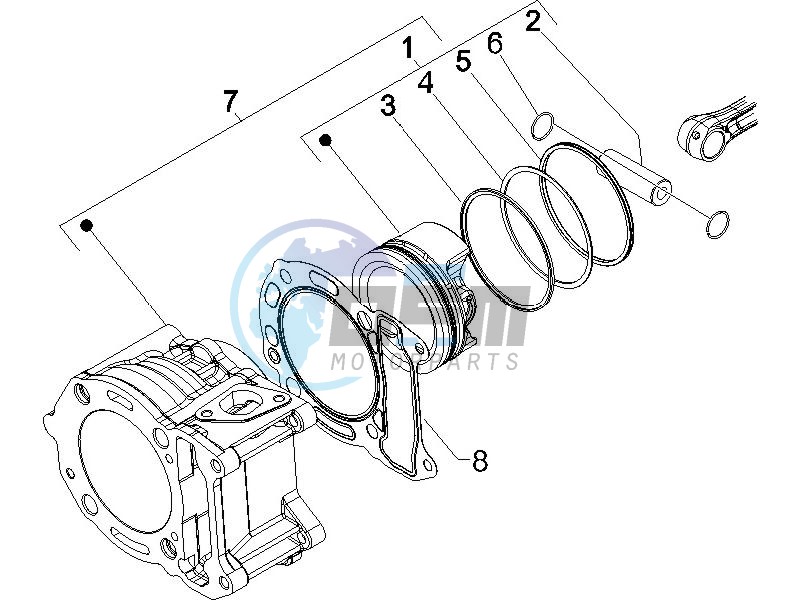 Cylinder-piston-wrist pin unit