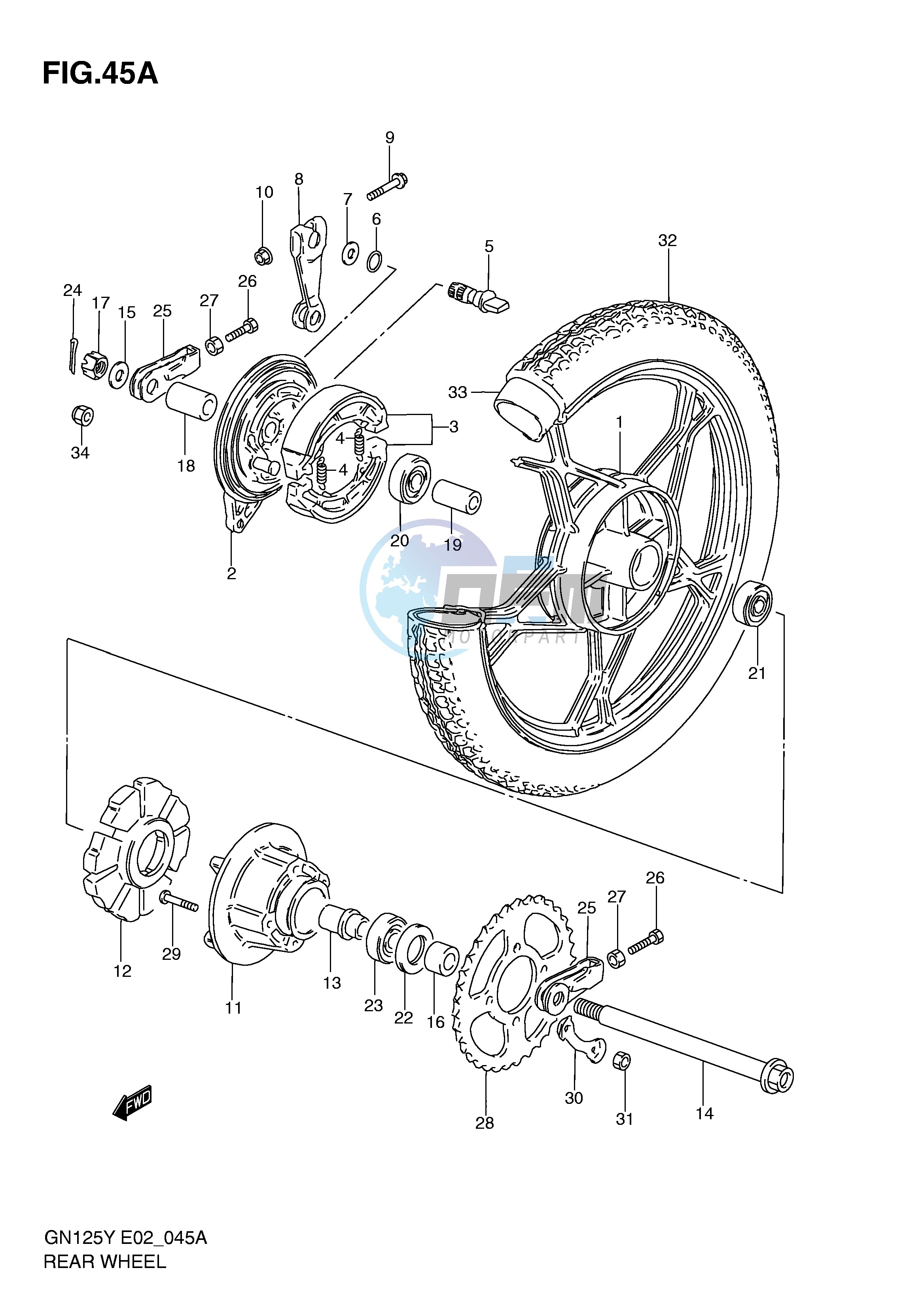 REAR WHEEL (GN125EV EW EX EY EK1)