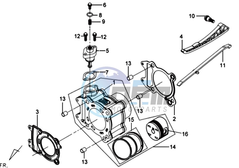 CYLINDER MET PISTON / CYLINDER GASKETS TOP AND BOTTOM